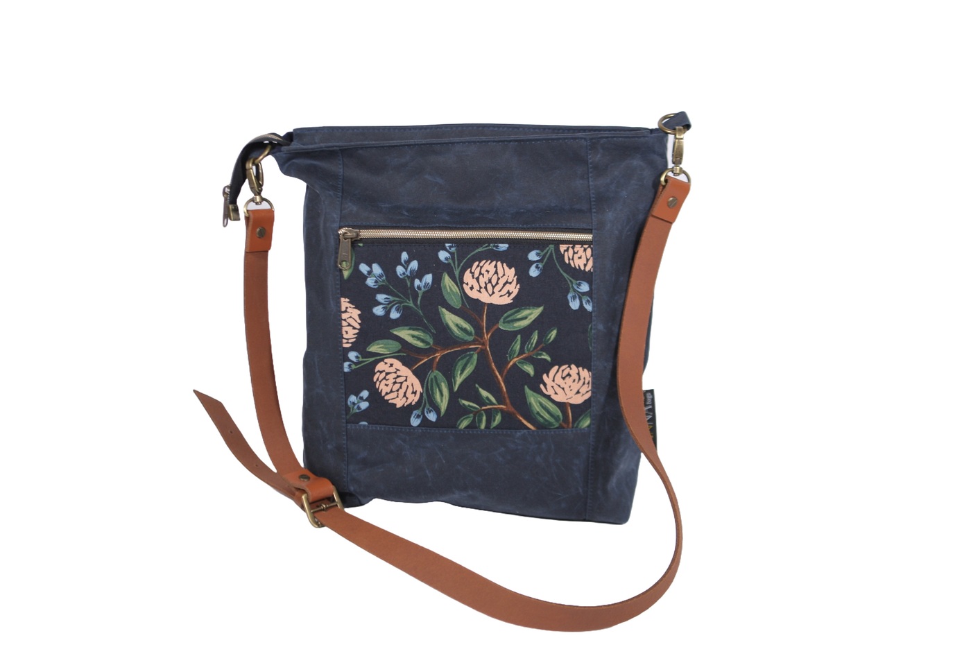 Velká kabelka s květy s koženým popruhem